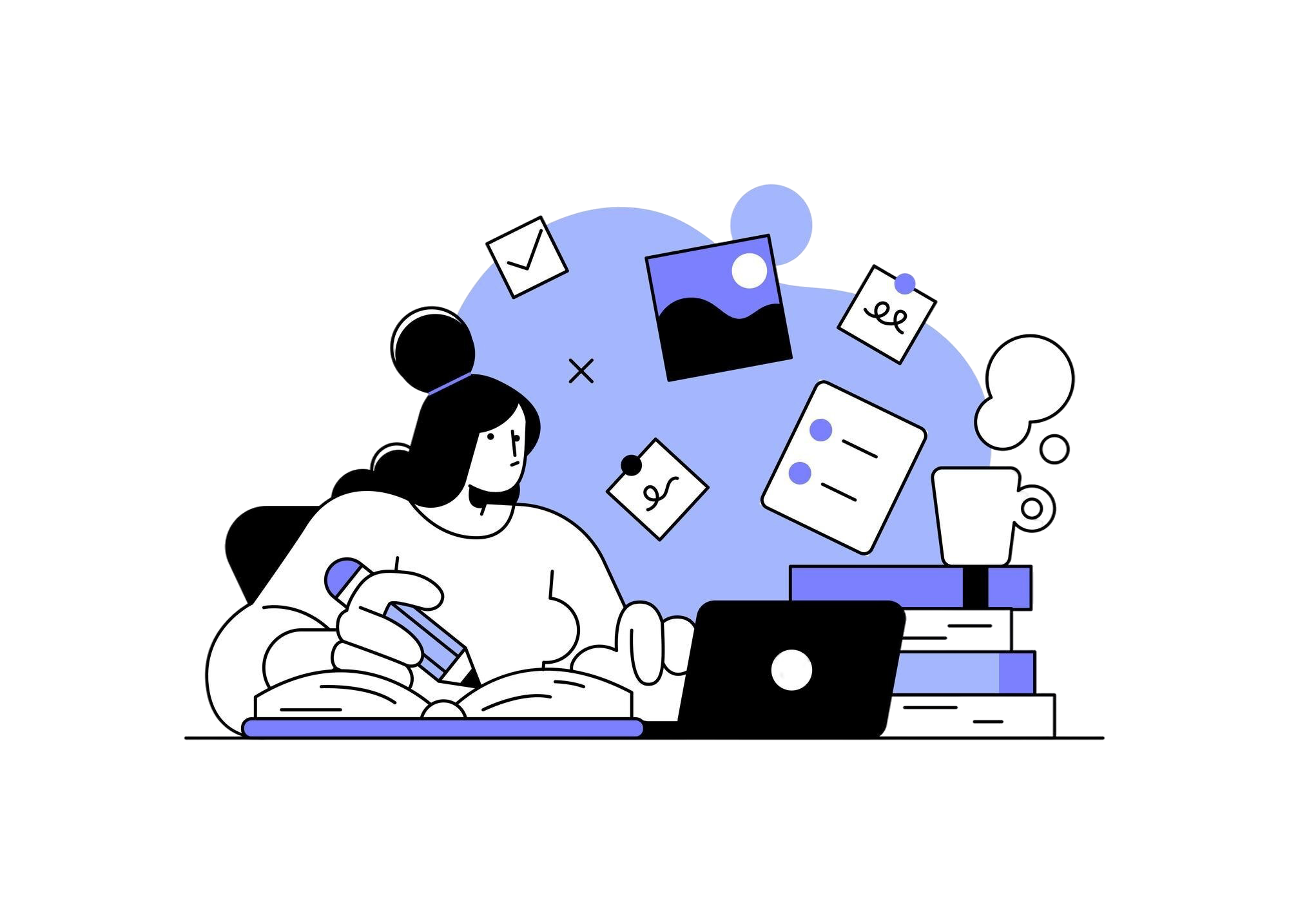 Նոթբուքով սեղանի մոտ նստած կին